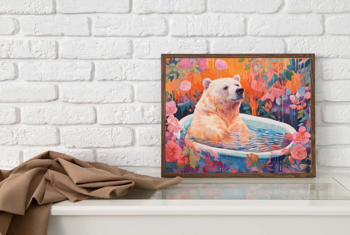 Bear In The Bath Botanical Bathroom Wall Art - Image 3