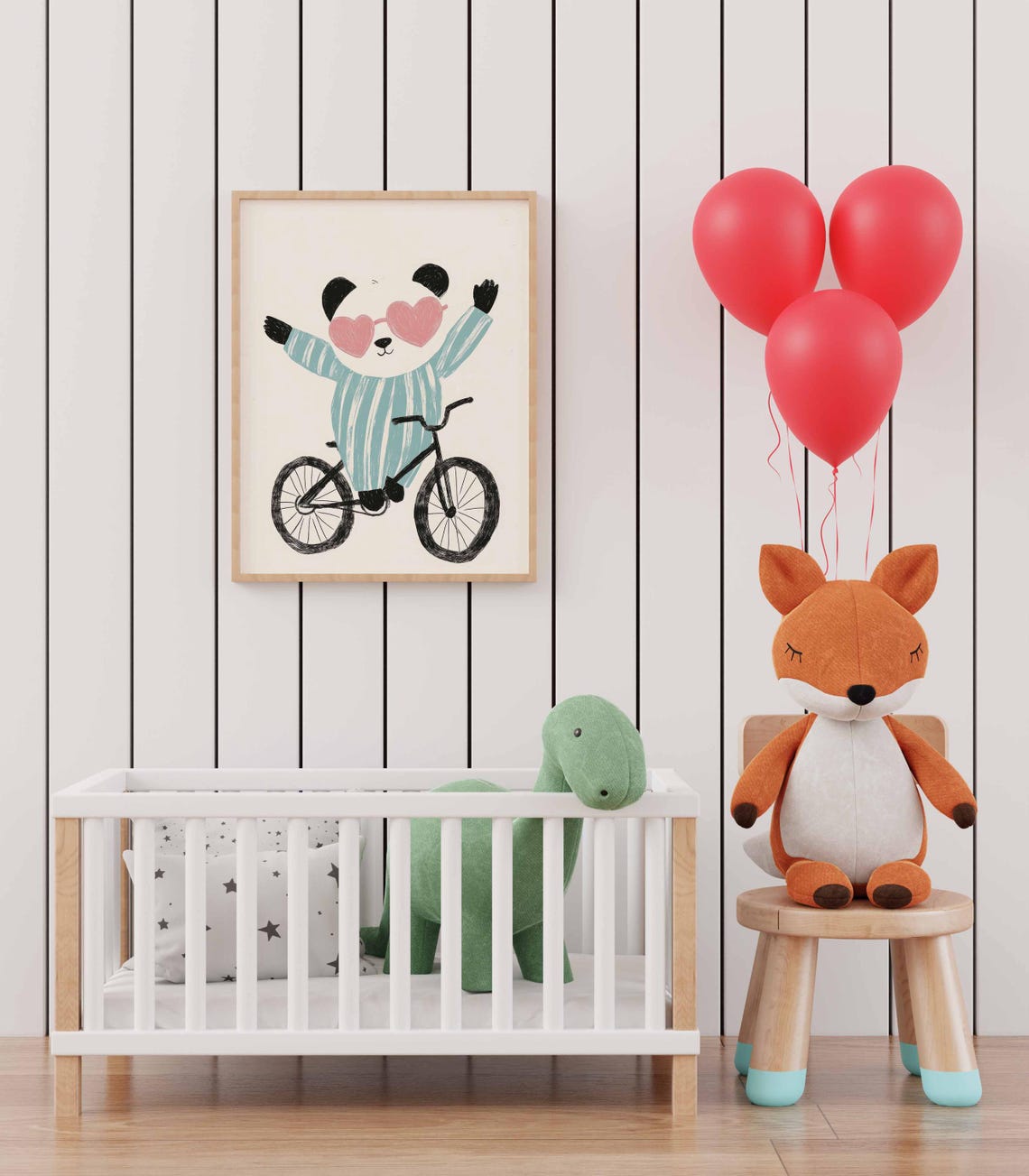Panda Riding Bicycle With Heart Sunglasses Cute Nursery Wall Art - Image 3