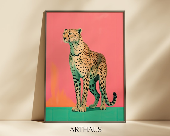 Cheetah Wall Art, Pink Leopard Boho Art Print