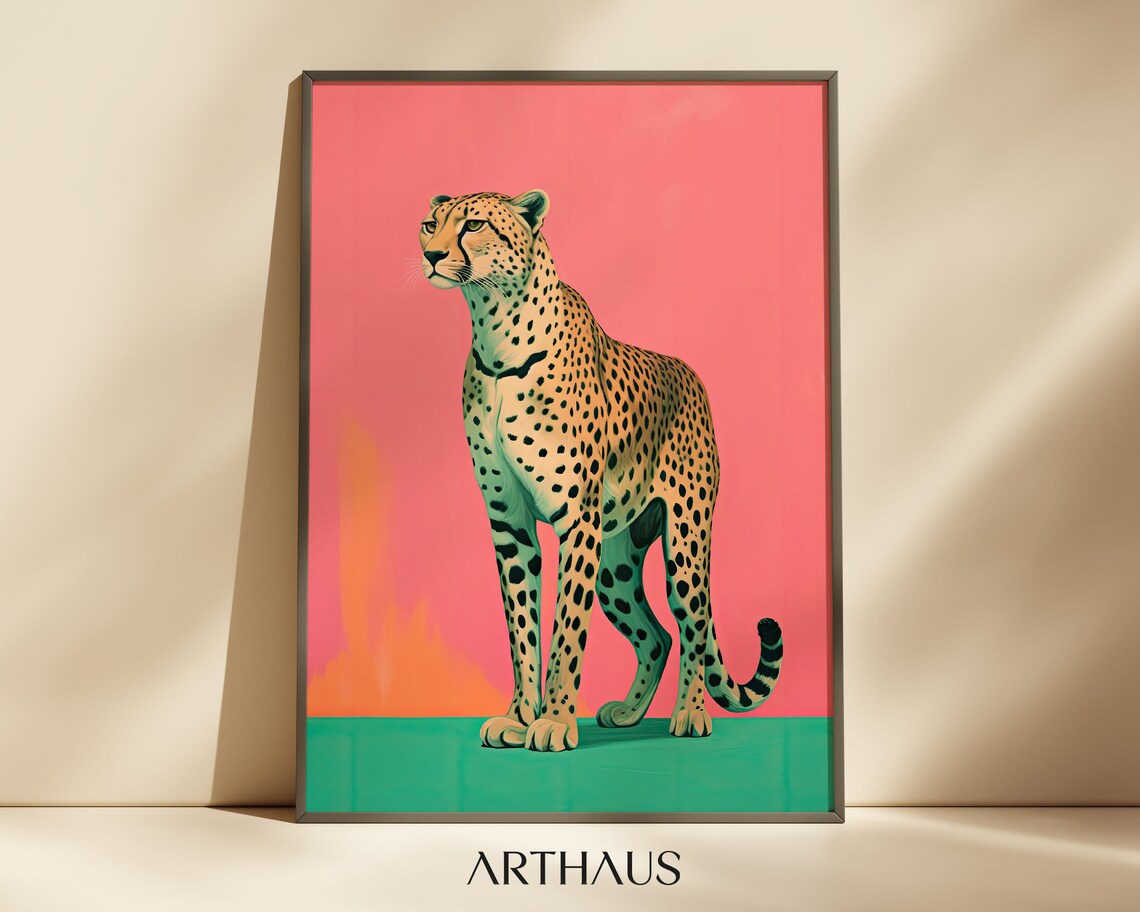 Cheetah Wall Art, Pink Leopard Boho Art Print