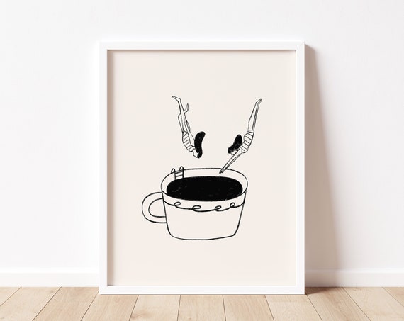 Coffee Diver Poster Print Minimal Coffee Poster Coffee Station Art Hand Drawn Coffee Print Good Morning Coffee Coffee Lover Gift Cafe