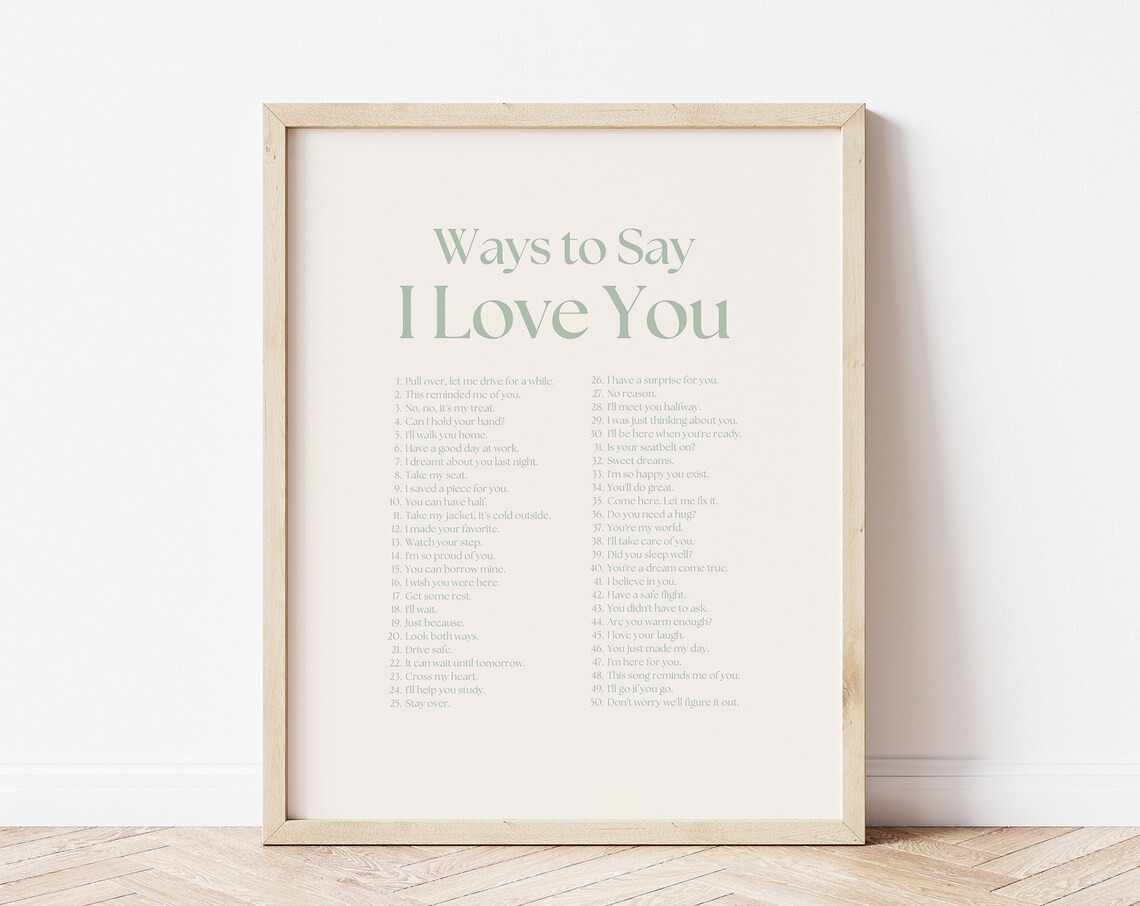 Ways to Say I Love You Fifty Phrases Minimal Romantic List Poster
