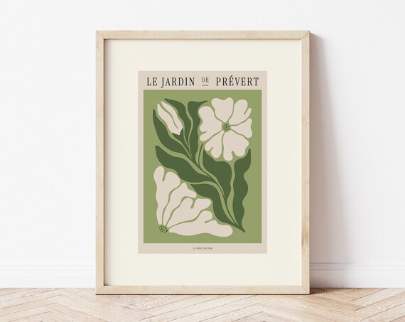 Botanical Print French Floral Print Le Jardin Art Print Green Floral Wall Art Flower Market Poster Boho Flower Art Matisse Flower Print