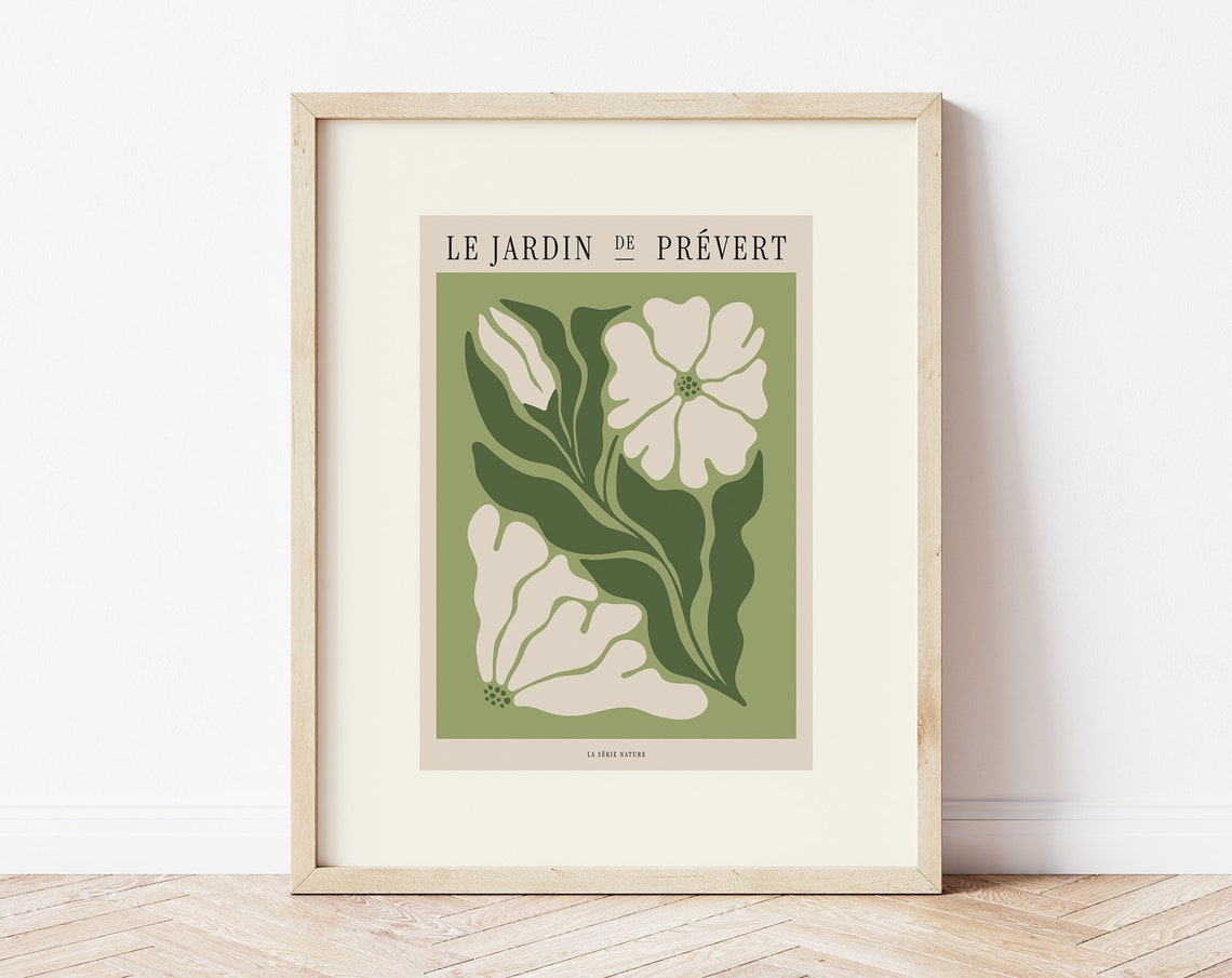 Botanical Print French Floral Print Le Jardin Art Print Green Floral Wall Art Flower Market Poster Boho Flower Art Matisse Flower Print