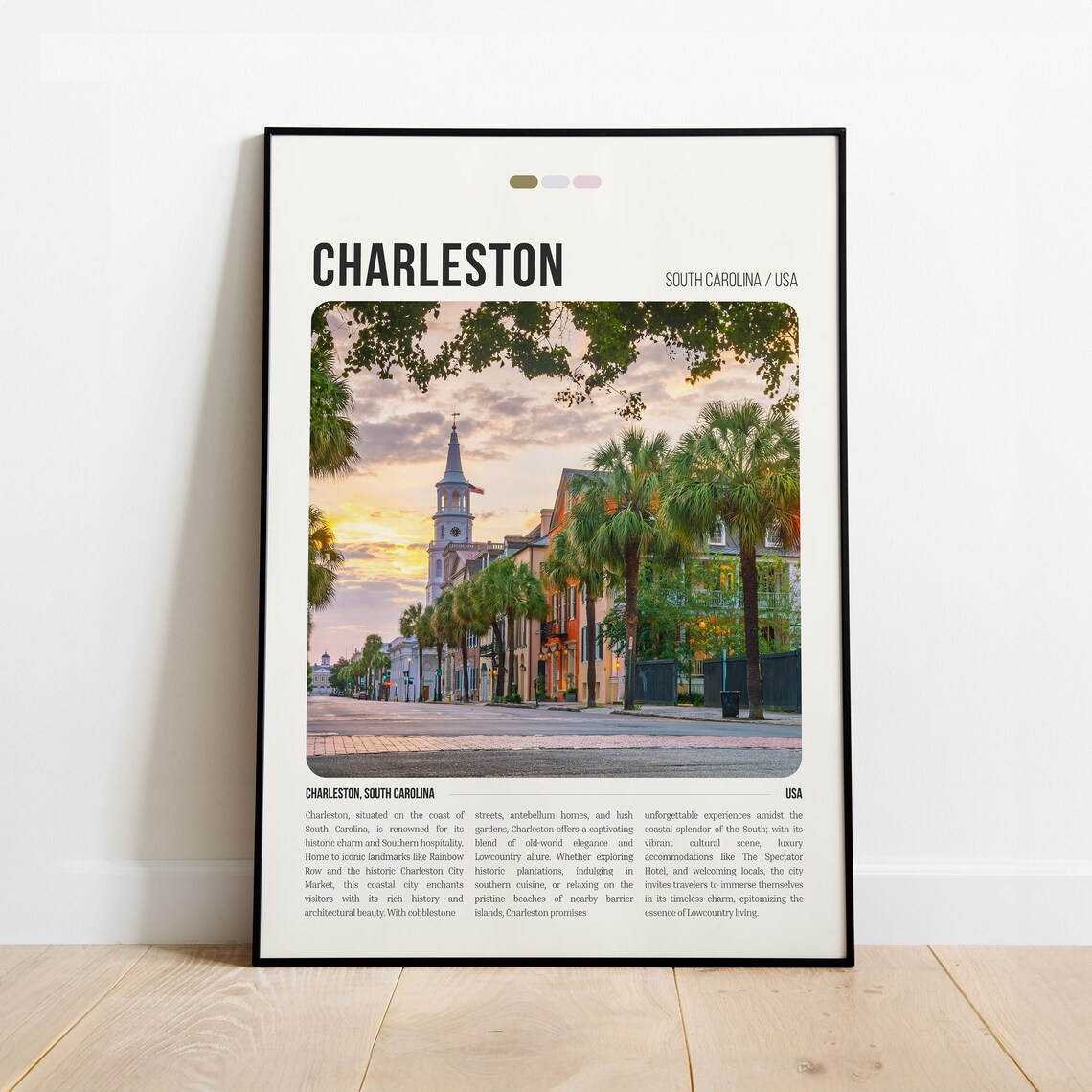 Charleston South Carolina Historic Street Sunset Travel Poster
