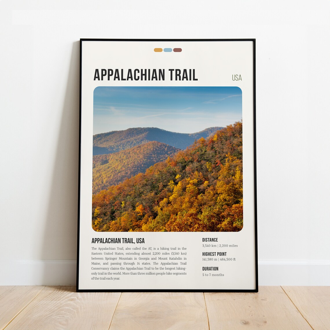 Appalachian Trail Mountain Map Poster Print