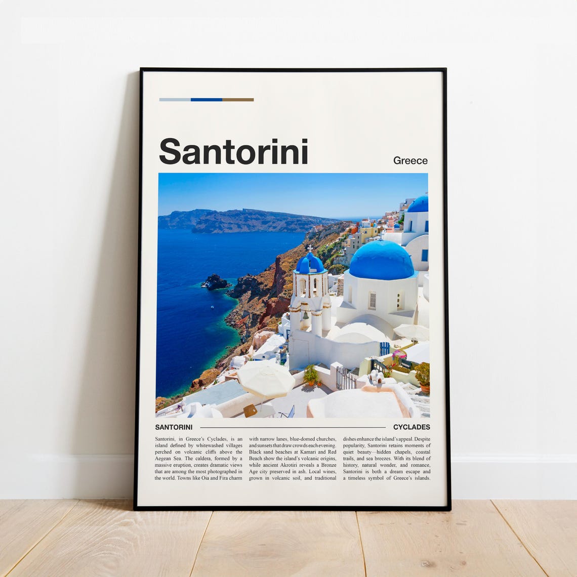 Santorini Greece Blue Domes Cyclades Island Escape Travel Poster