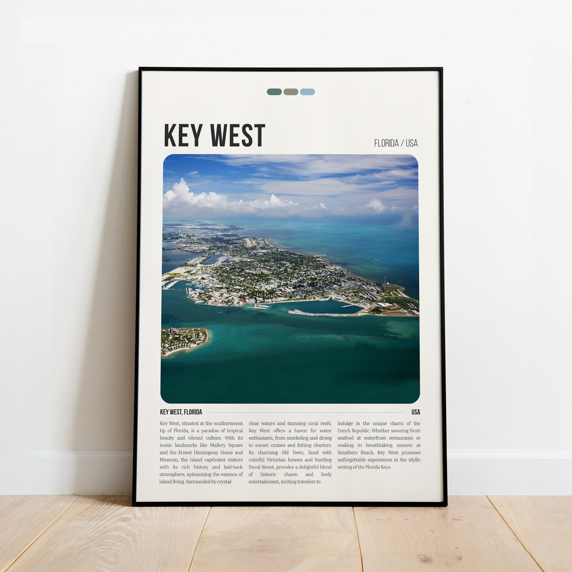Stunning Key West Florida Aerial Island Ocean View Travel Poster