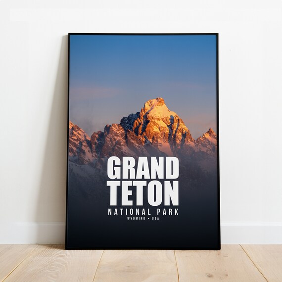 Grand Teton National Park Wyoming USA Sunset Peak Travel Poster