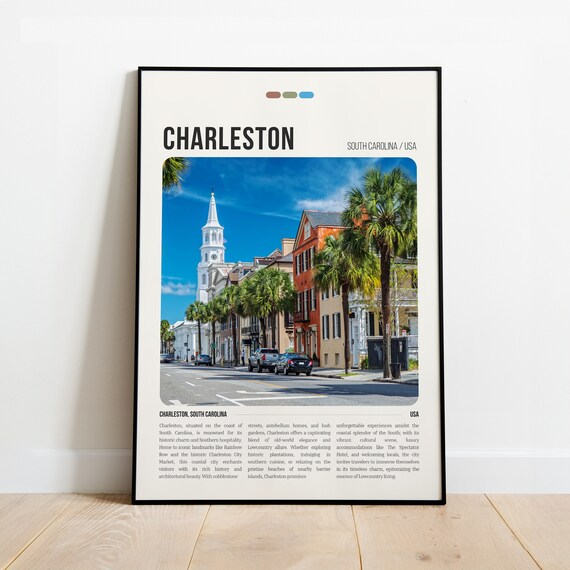 Charleston South Carolina Church Street Blue Sky Travel Poster