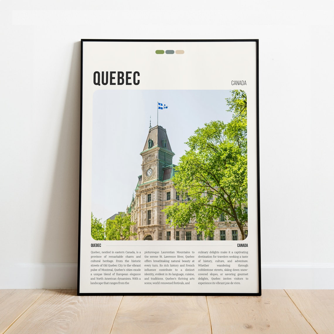 Quebec Canada Travel Poster Historic Old Town Flag Landmark Modern Art