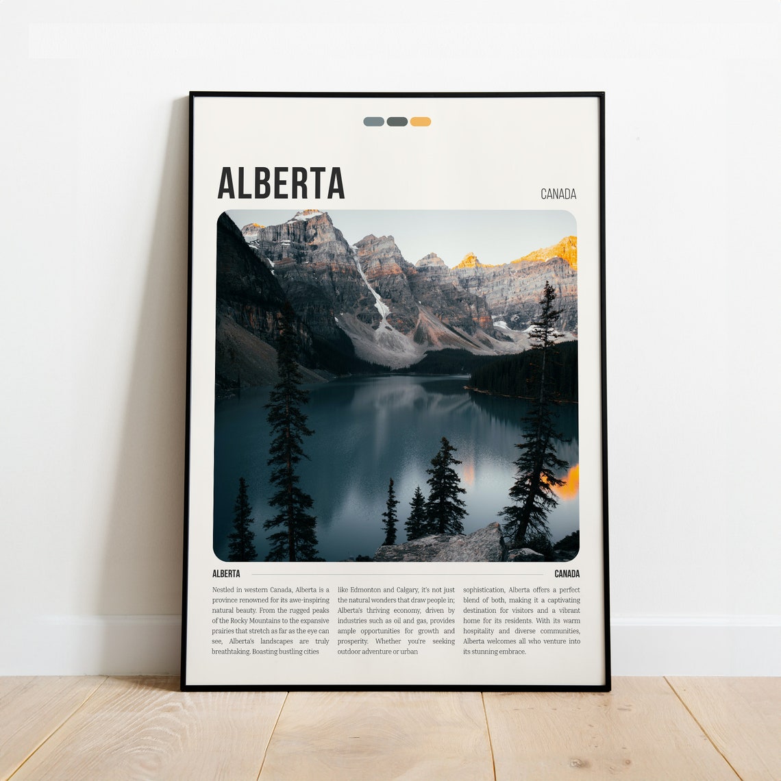 Alberta Canada Travel Poster Rocky Mountain Lake Sunset Modern Art