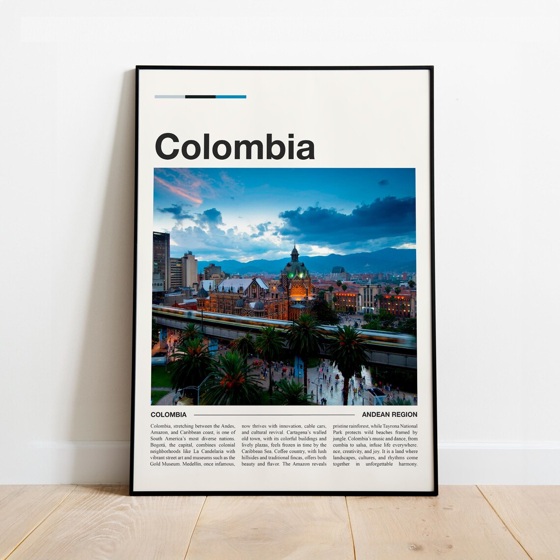 Colombia South America Travel Poster Minimalist Editorial City Photo Art