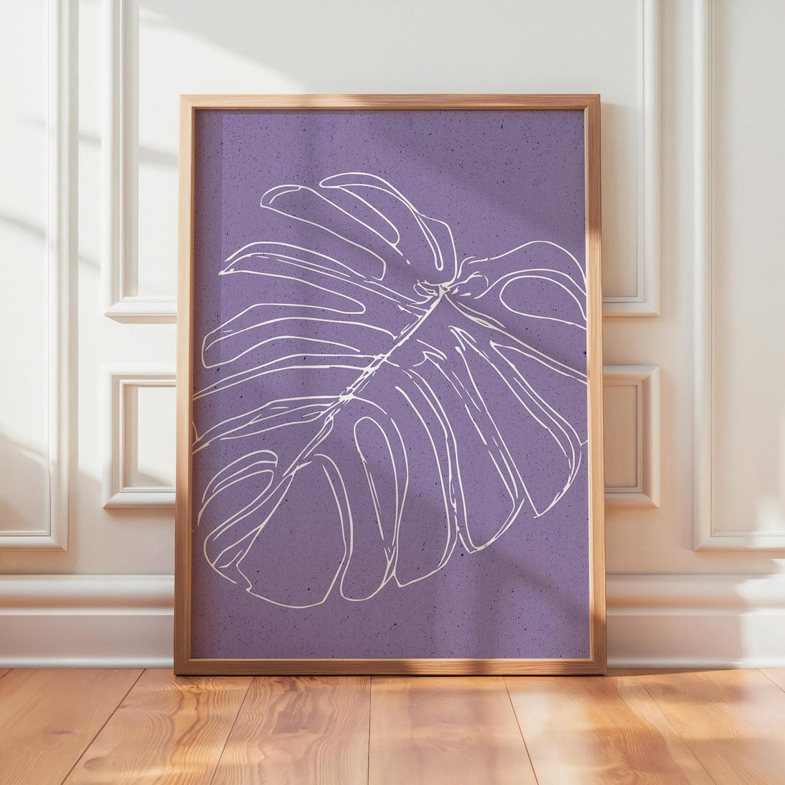 Purple Monstera Leaf Line Art Botanical Minimalist Wall Decor Poster