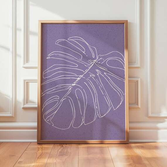 Purple Monstera Poster Minimalist Botanical Wall Art Modern Bathroom Print