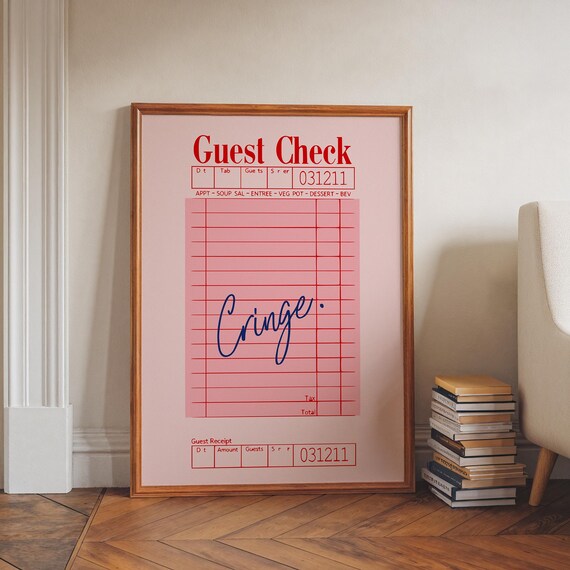 Cringe Retro Pink Diner Guest Check Receipt Typography Poster