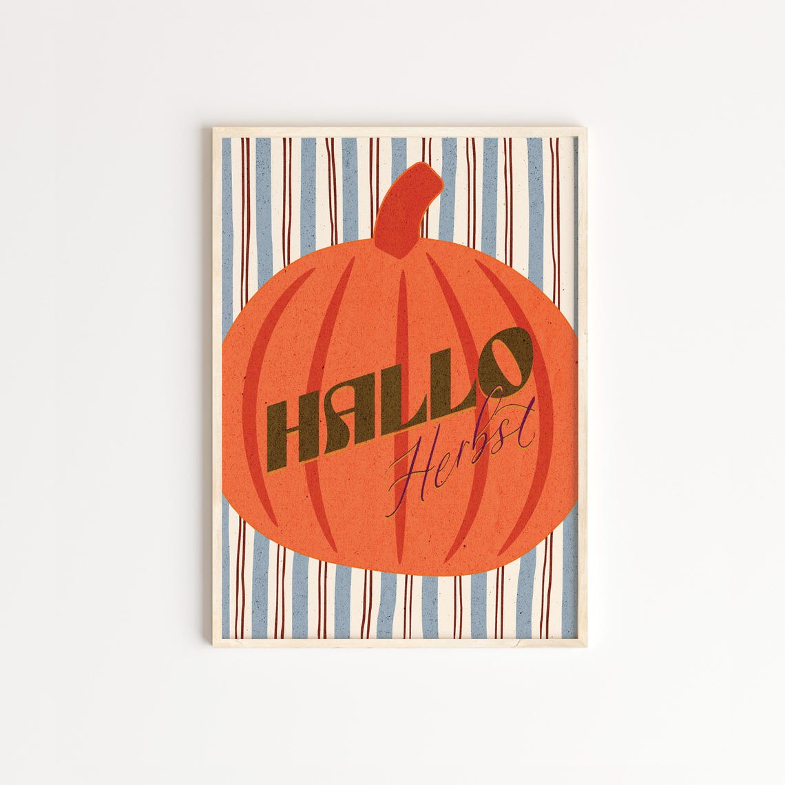 Hallo Herbst Pumpkin Poster Retro Striped Wall Art Fall Decor For Kitchen Or Entryway