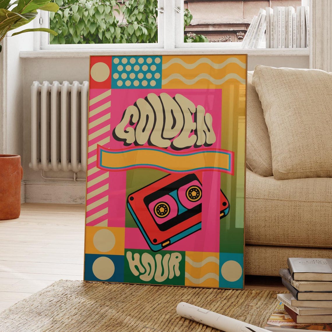 Golden Hour Cassette Tape Retro Pop Art Typography Wall Poster