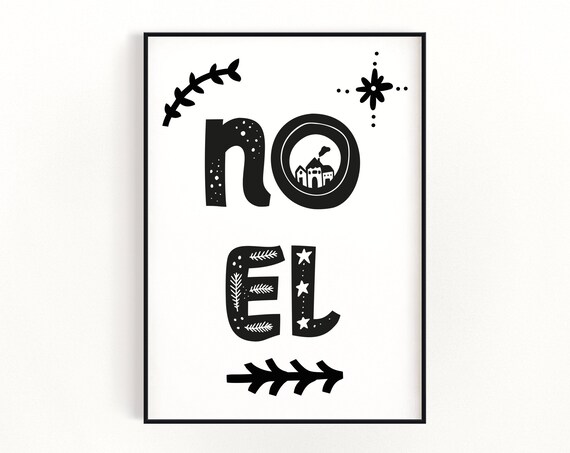 Noel Scandinavian Black White Minimalist Christmas Typography Wall Art