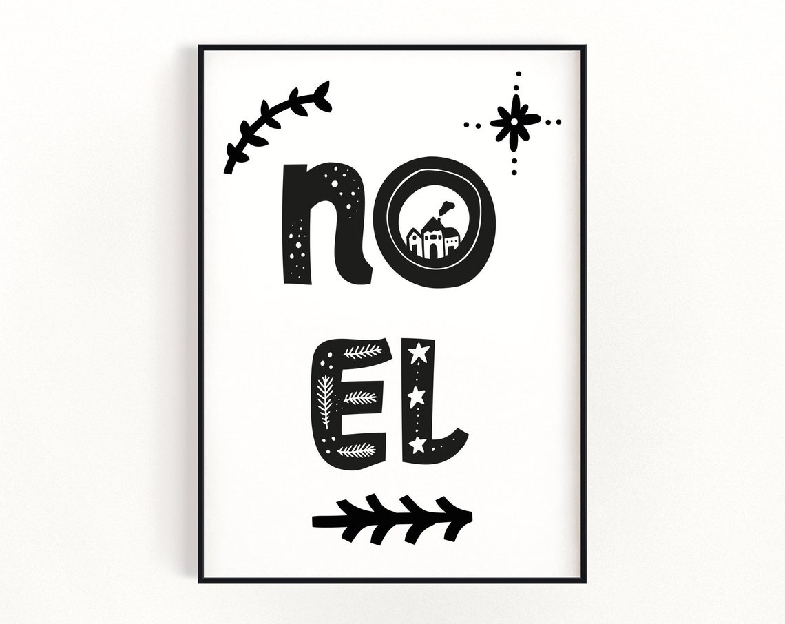 Noel Scandinavian Black White Minimalist Christmas Typography Wall Art