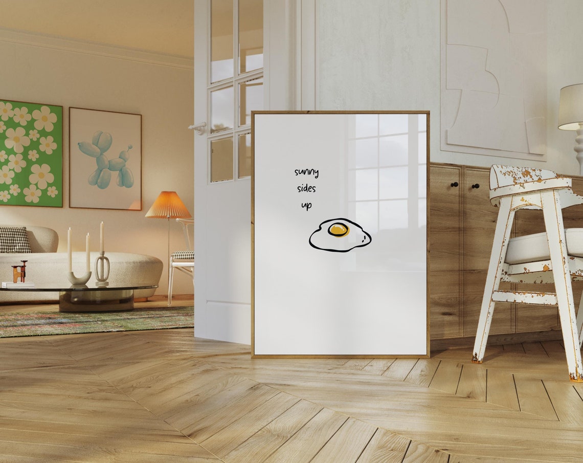 Sunny Sides Up Fried Egg Doodle Quirky Minimalist Kitchen Poster