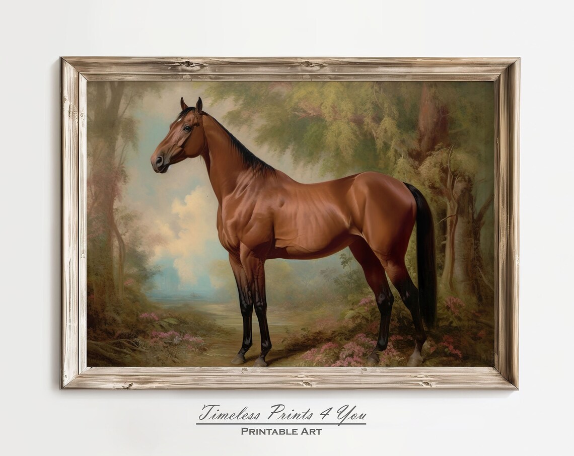 Vintage Chestnut Horse Portrait Classic Equestrian Painting Art Print