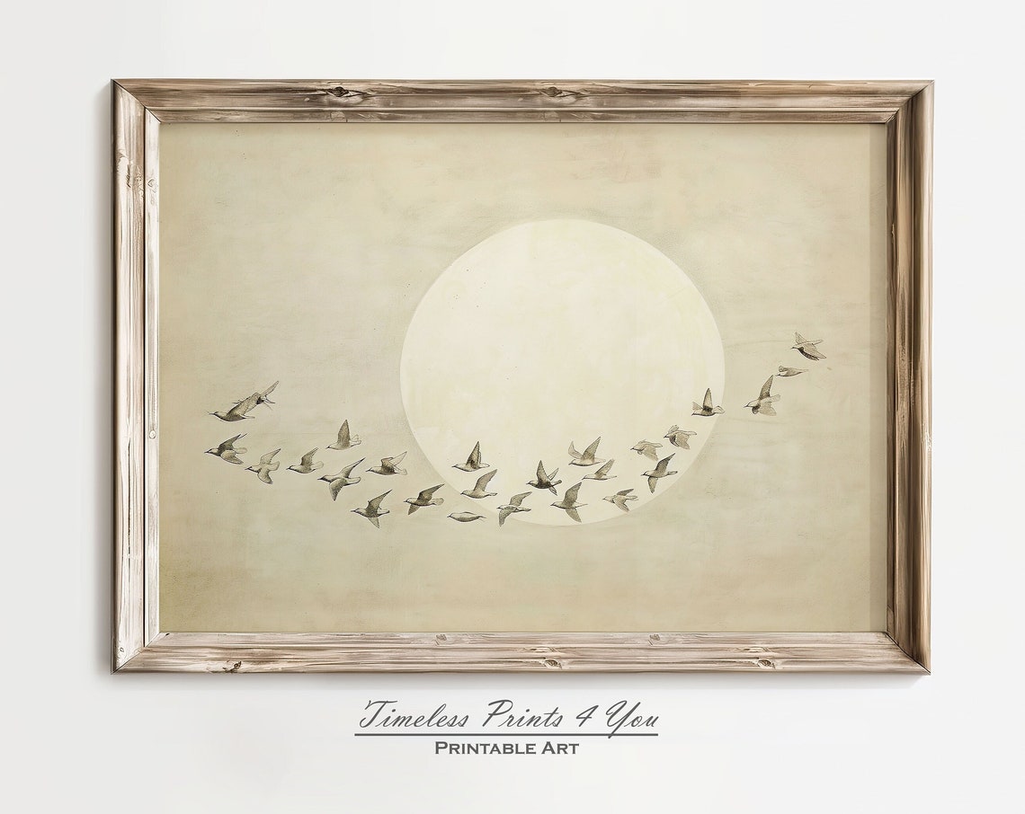Japandi Wall Art Decor Japanese Wabi Sabi Neutral Flying Birds Modern