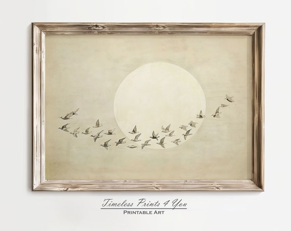 Japandi Wall Art Decor Japanese Wabi Sabi Neutral Flying Birds Modern