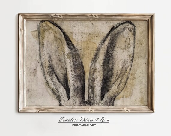Vintage Rabbit Ears Sketch Sepia Botanical Style Easter Poster