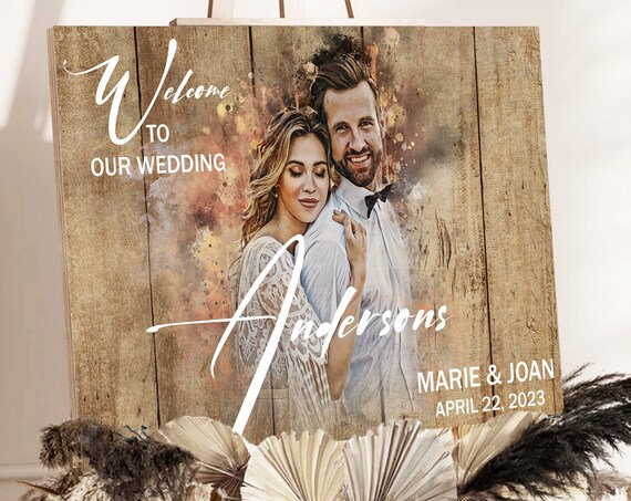 Andersons Wedding Welcome Sign Rustic Couple Portrait Date Poster