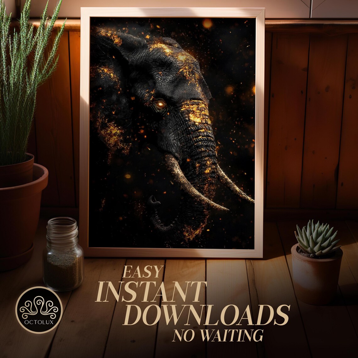 Colossus Black Gold Elephant Triple Panel Motivational Strength Wall Art Print - Image 3