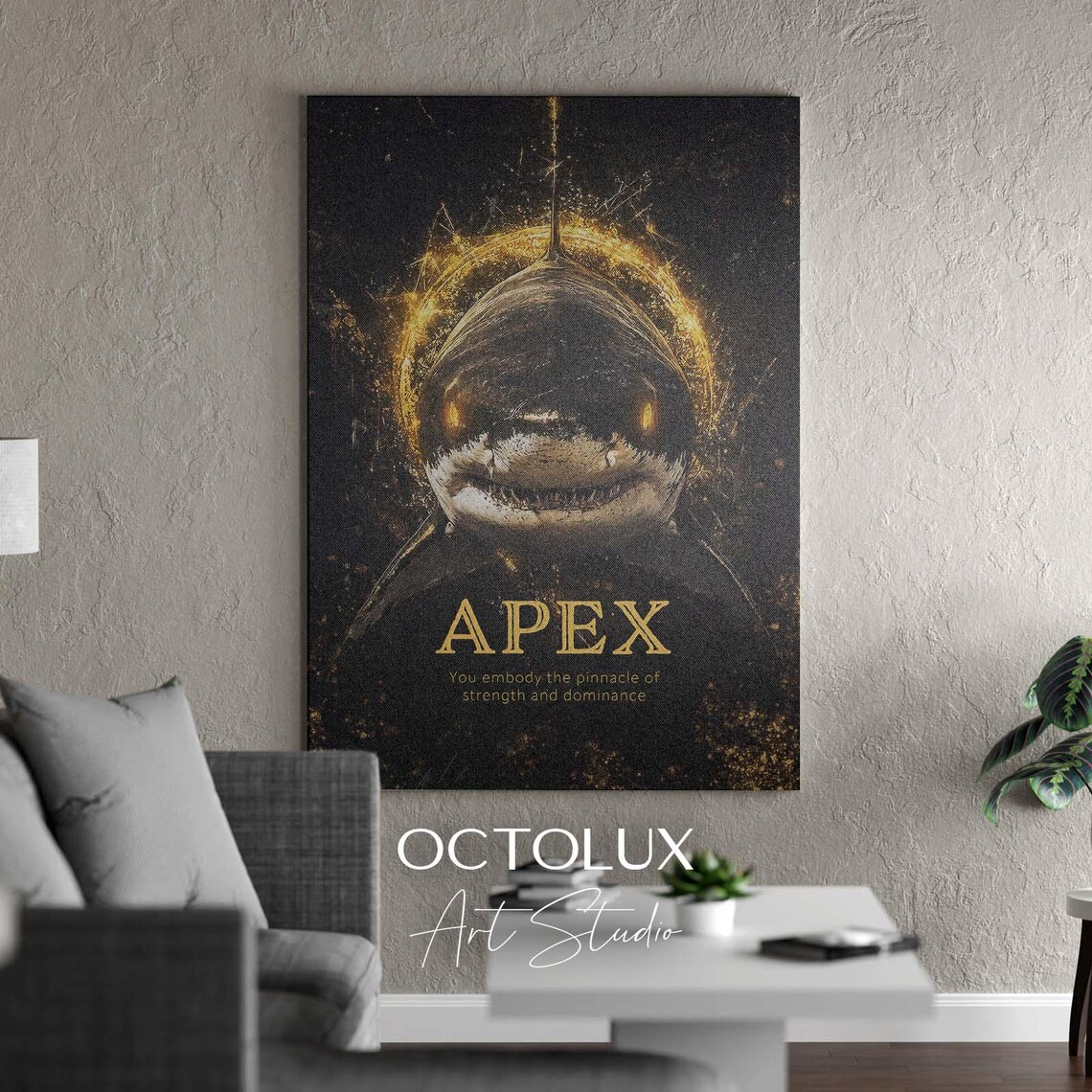Apex Predator Black Gold Shark Ember Ocean Fierce Wildlife Wall Art Print - Image 3