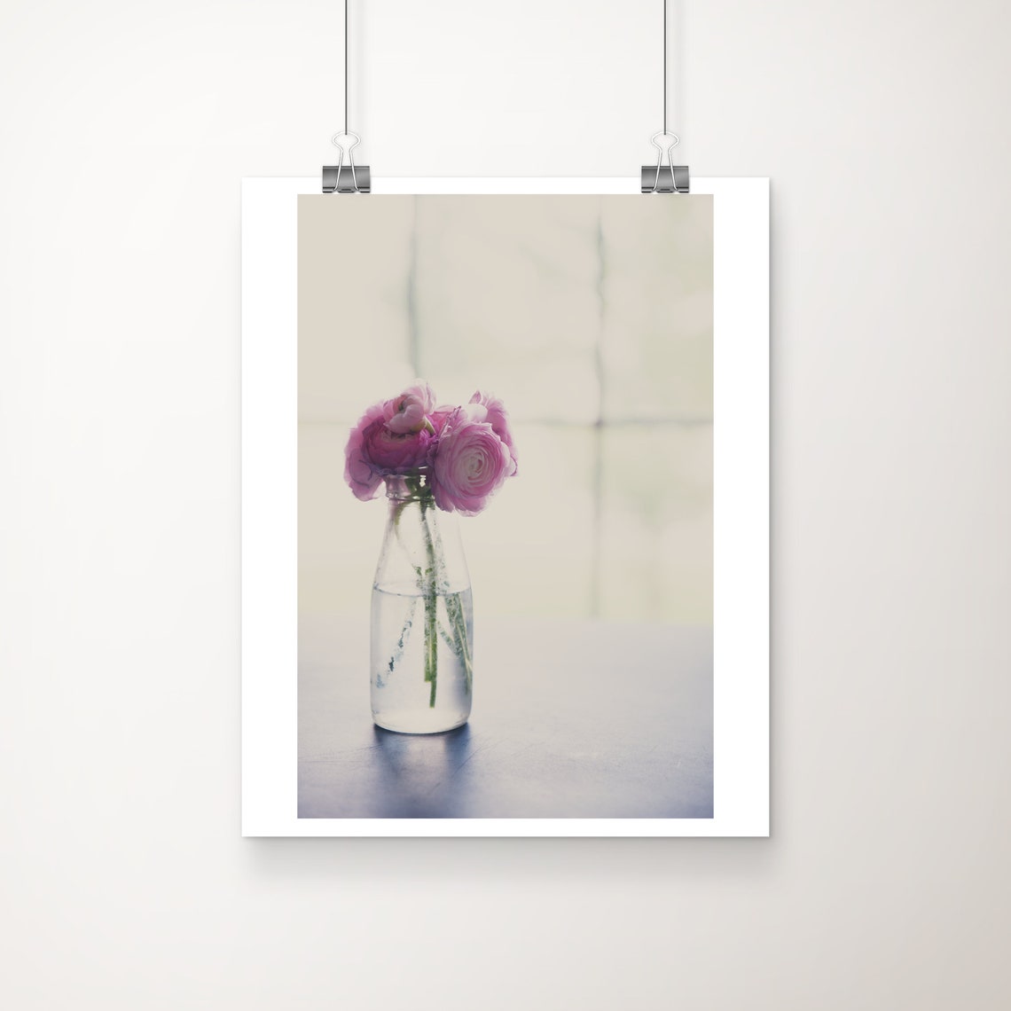 Pink Ranunculus Still Life Photograph Vintage Floral Botanical Print