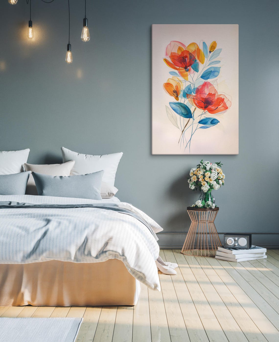 Translucent Watercolor Flowers Red Orange Blue Botanical Wall Poster - Image 4