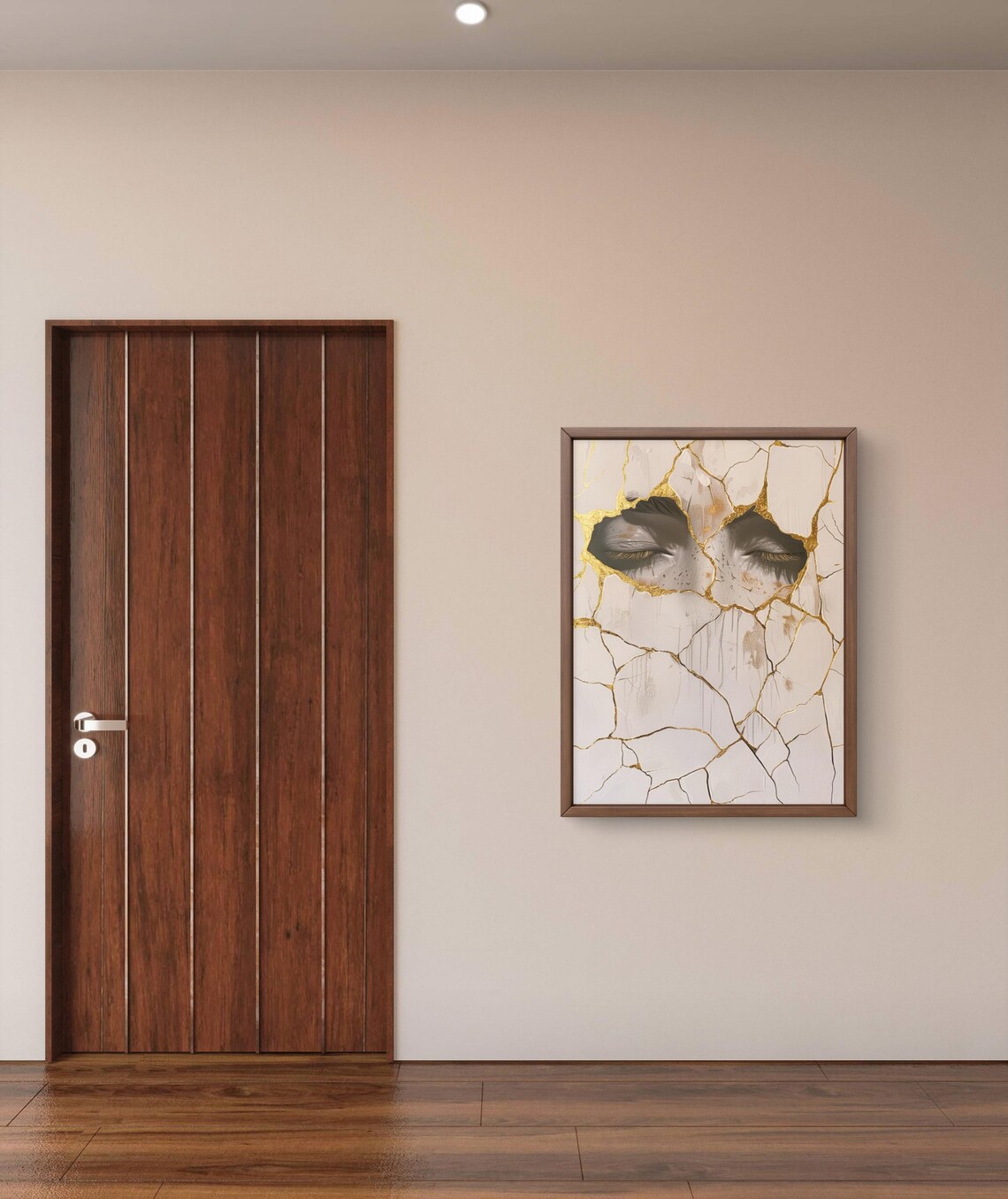 Golden Kintsugi Art Closed Eyes Cracked Porcelain Healing Wall Poster - Image 2