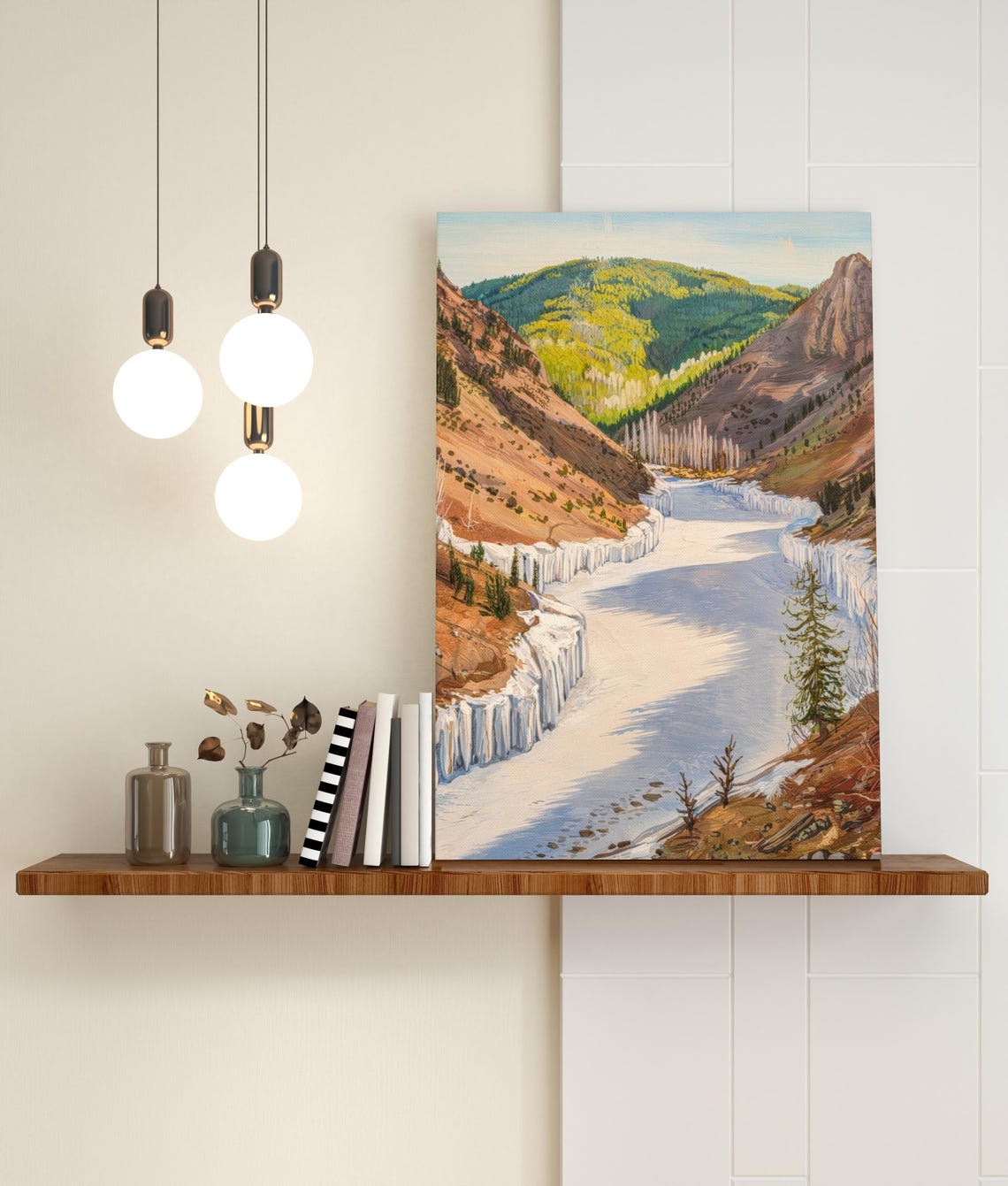Frozen Canyon River Snow Mountain Valley Winter Landscape Poster - Image 2