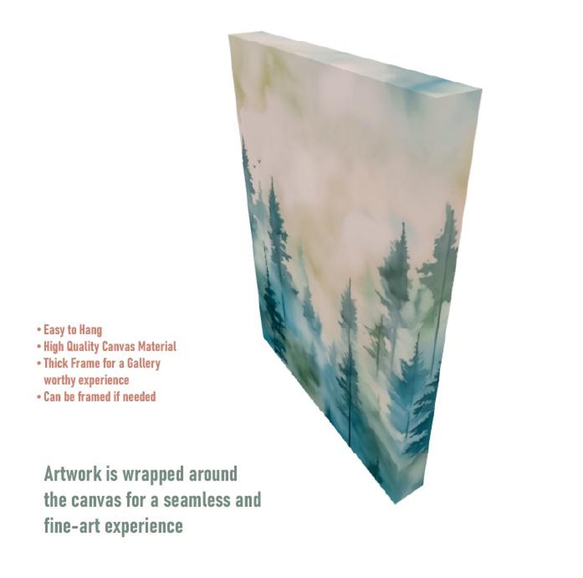Misty Pine Forest Watercolor Teal Foggy Trees Calming Nature Poster - Image 4