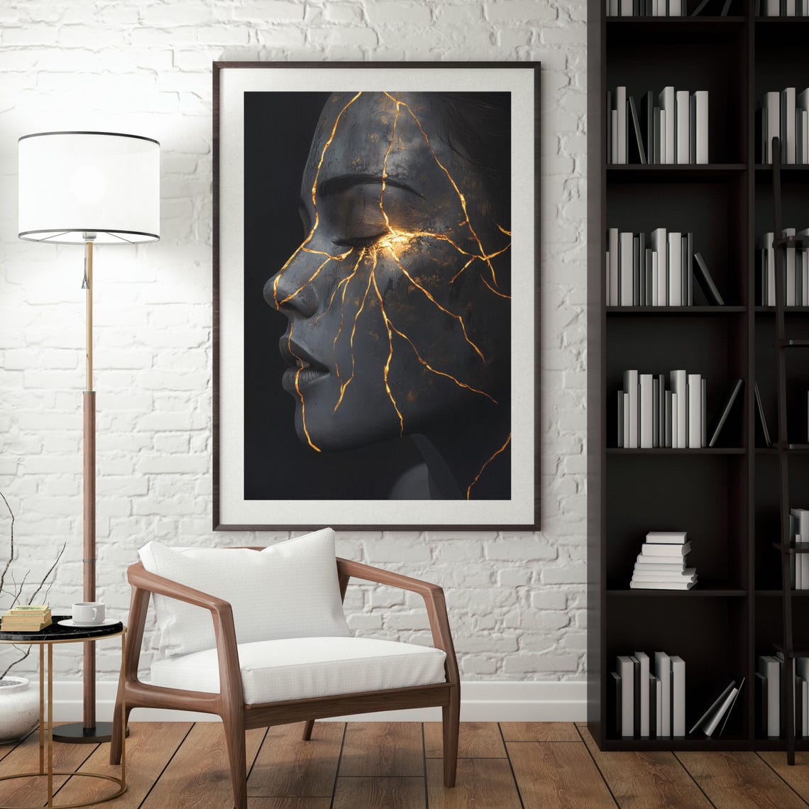 Kintsugi Woman Face Gold Cracked Black Zen Noir Dramatic Art Poster - Image 2