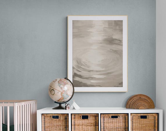 Surface Water Ripples Wall Print Grey Themed Wall Art Monochromatic Relaxing Wall Art Decor Office Wall Art Large Vertical