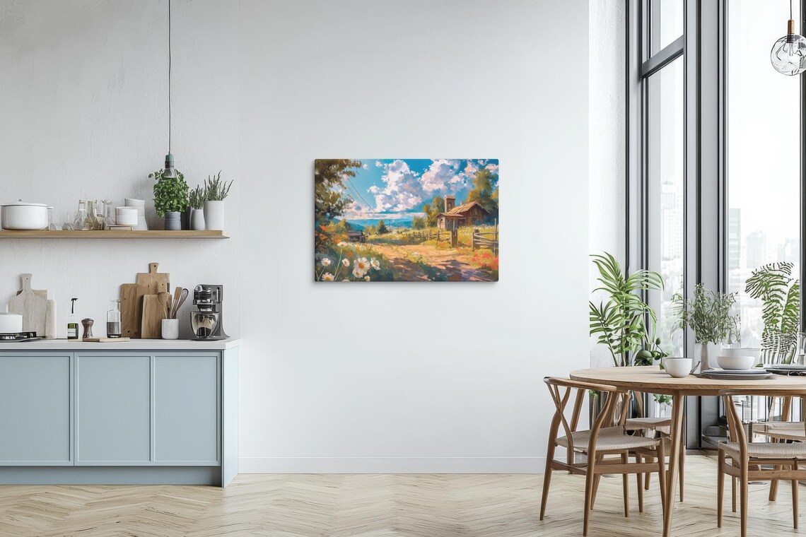 Peaceful Countryside Barn Dirt Road Wildflowers Rustic Farm Art Poster - Image 2