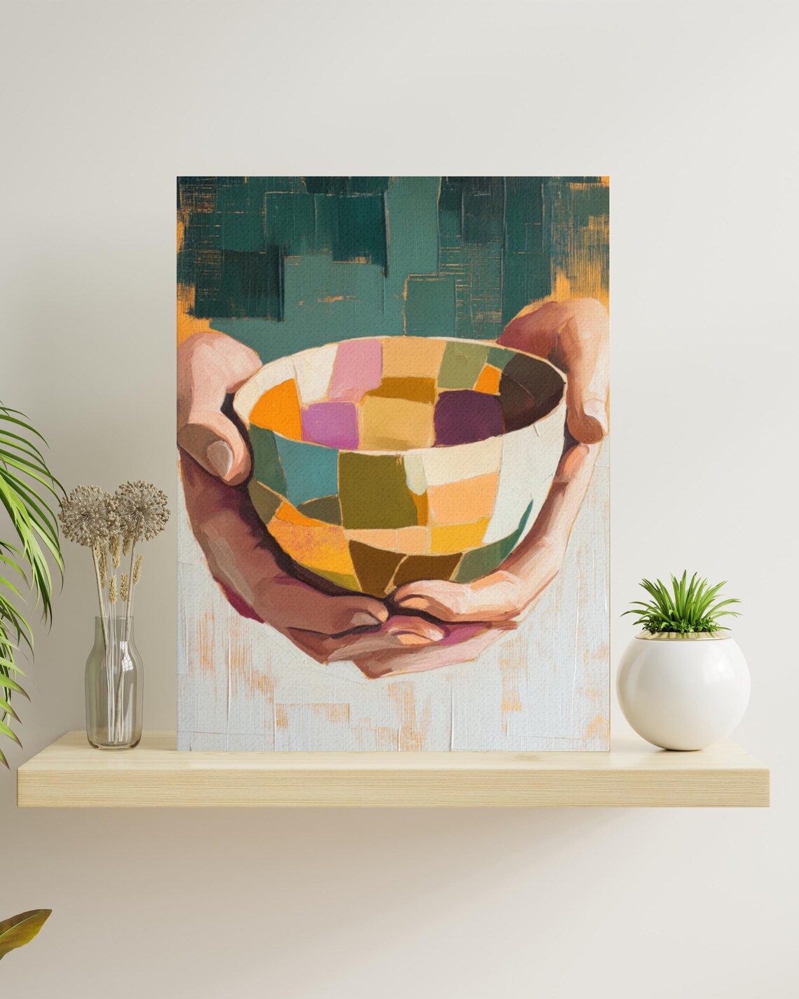 Kintsugi Bowl In Hands Mosaic Colorful Zen Contemporary Wall Art Poster - Image 3