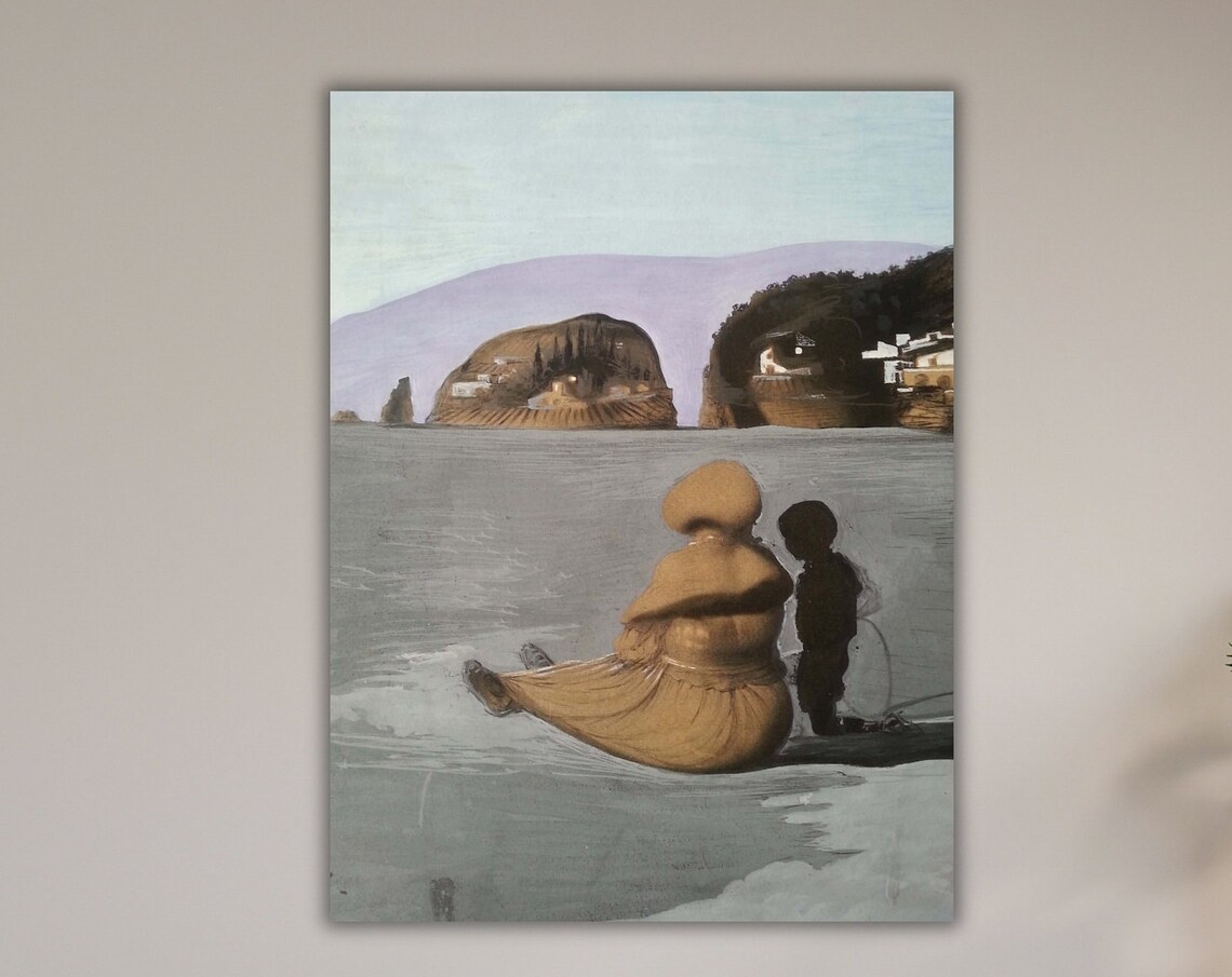 Woman And Child Overlooking Coastal Cliffs Dreamy Seascape Poster - Image 2