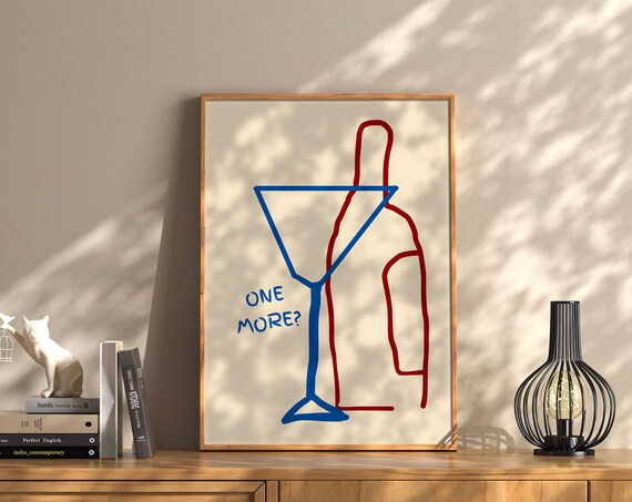 One More Question Martini and Wine Cheeky Minimal Line Art Bar Poster
