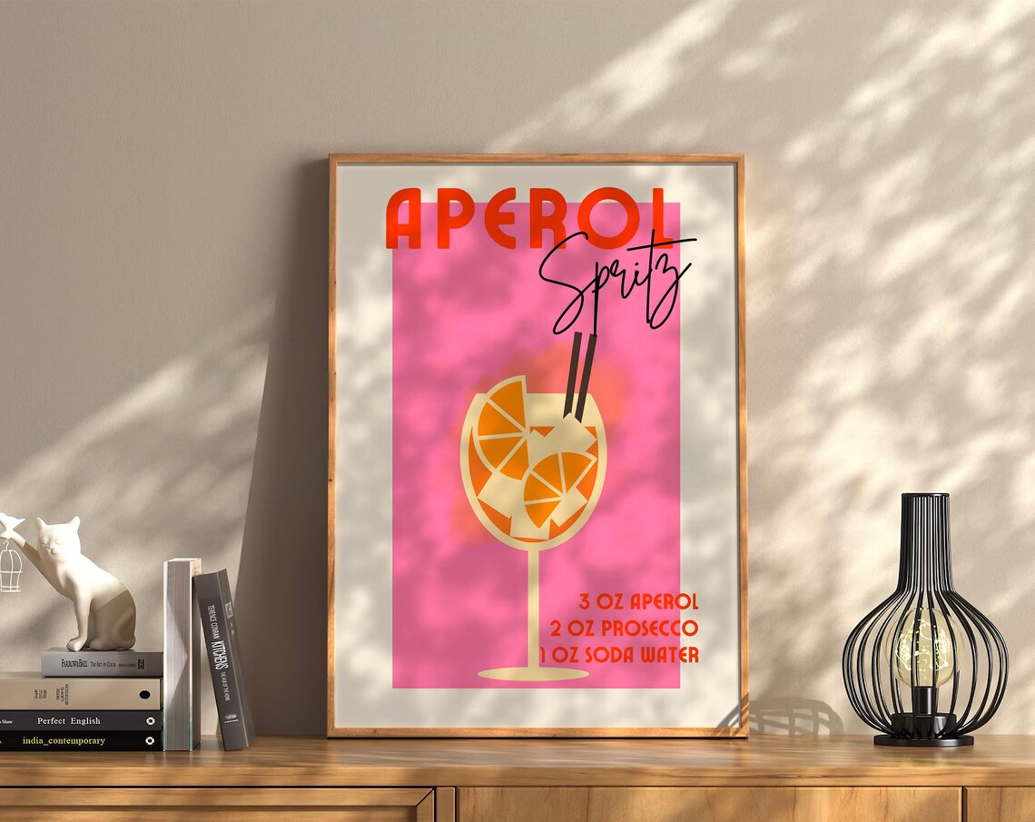 Aperol Spritz Recipe Pink Retro Cocktail Proportions Art Poster