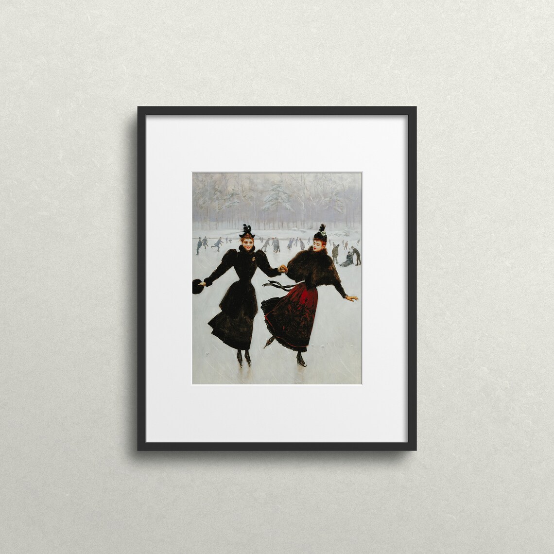 Ladies Ice Skating Vintage Winter Landscape Art Print - Image 2