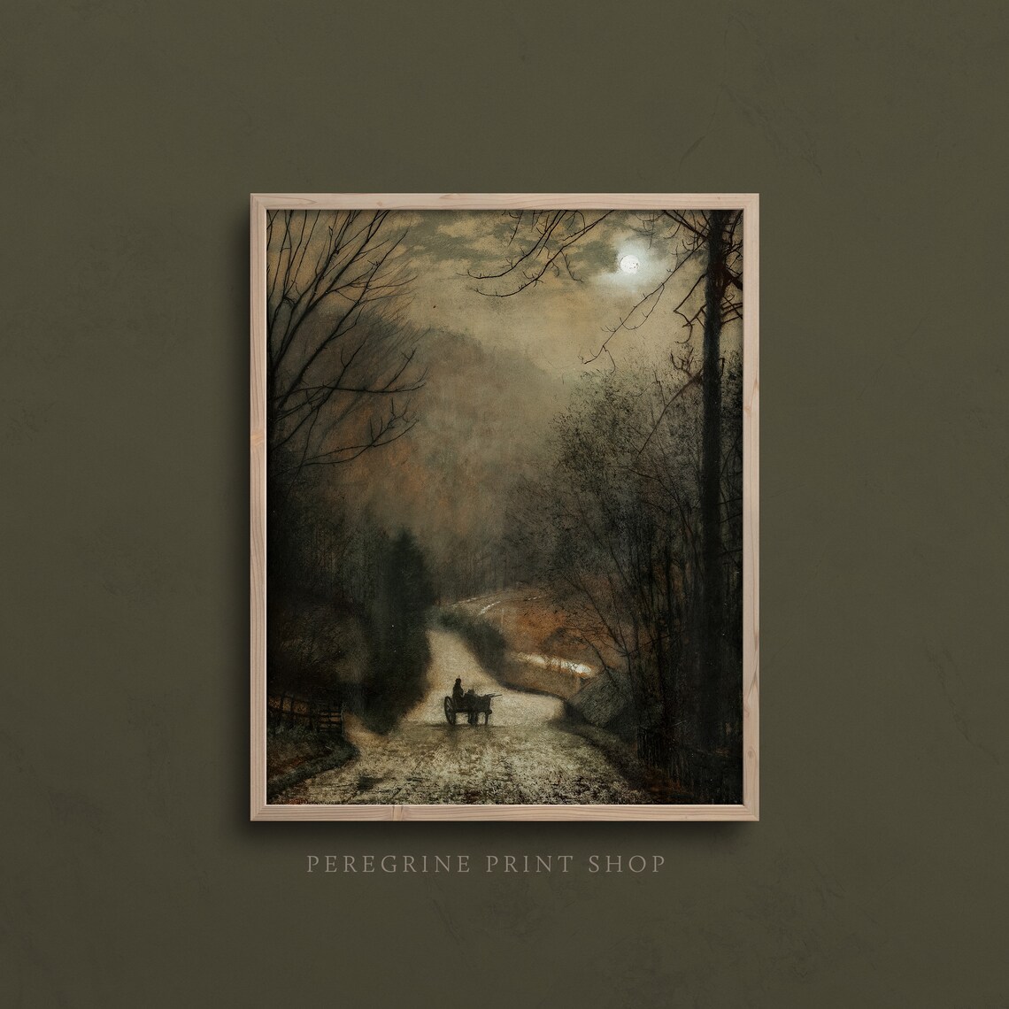 Moonlit Country Road Vintage Oil Painting Night Sky Moody Landscape Poster - Image 3