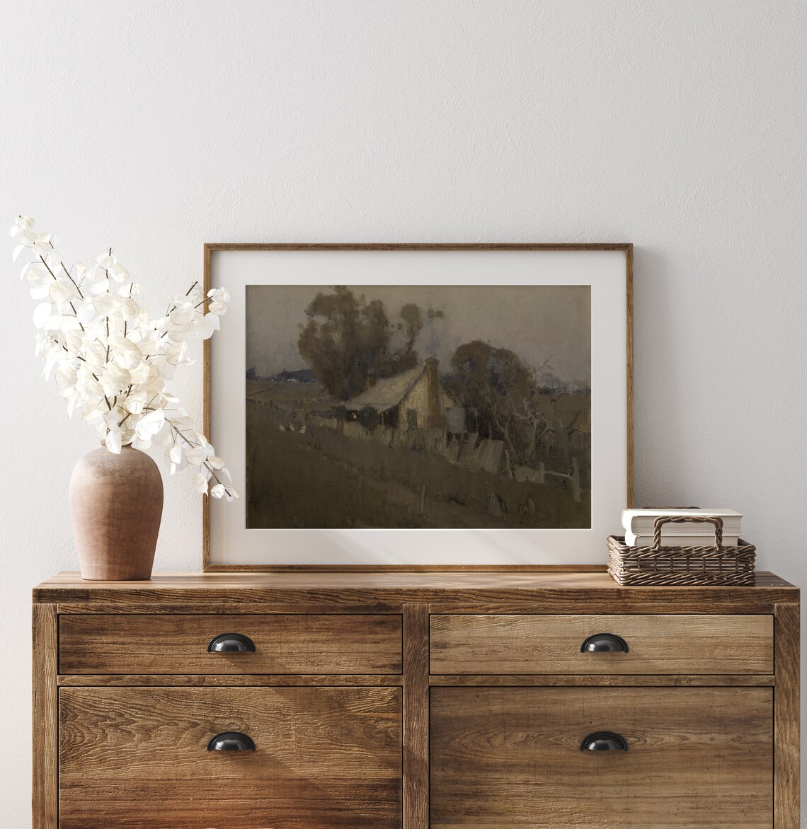 Countryside Cottage at Dusk Moody Landscape Vintage Art Print - Image 3