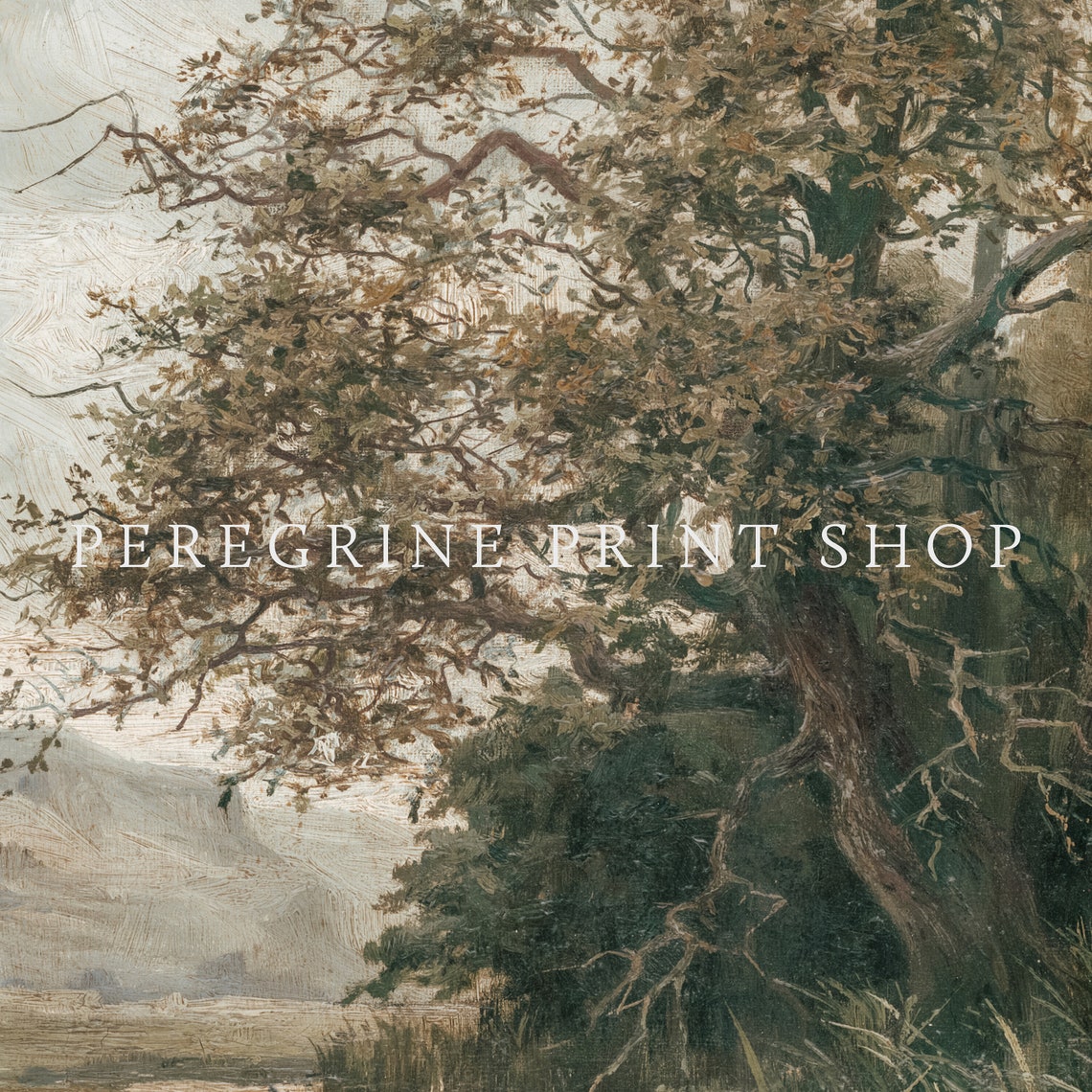 Majestic Tree by Quiet Stream Reeds Moody Nature Vintage Art Print - Image 3
