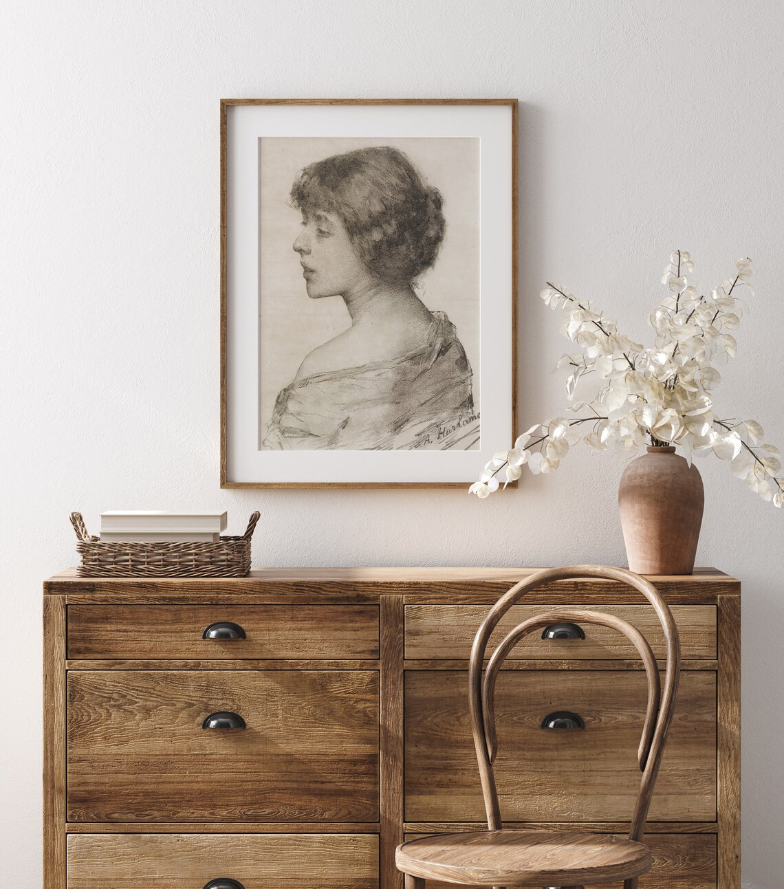 Alexei Harlamoff Pencil Sketch Portrait Of Woman Vintage Fine Art Print - Image 2