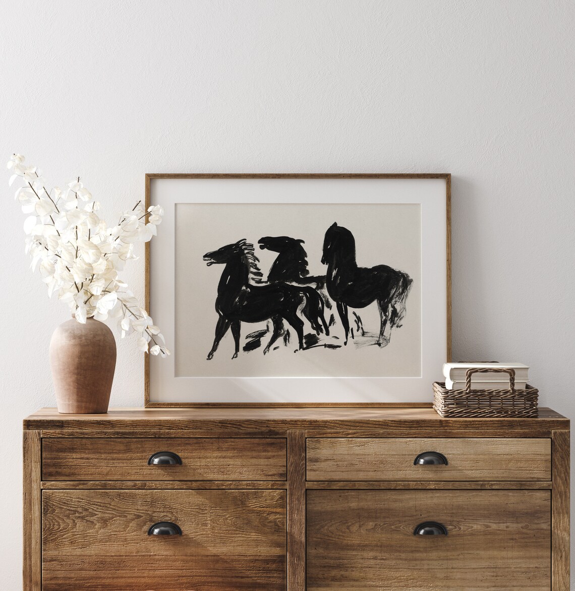 Three Horses, Black And White Vintage Art Print - Image 3